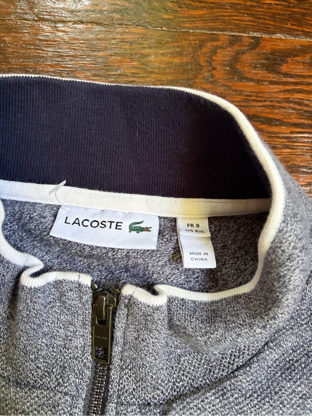 Lacoste Men's Blue Heather Full-Zip Sweater with White Trim